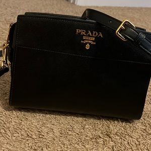 Prada Saffiano Leather Shoulder Bag Black
